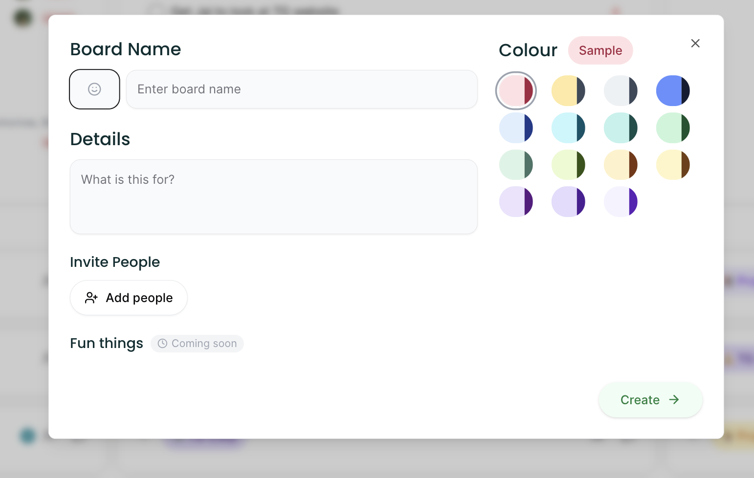 Board creation modal